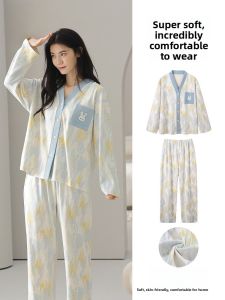 Miiow | Pure Cotton Sleepwear Womens Long Sleeve Long Pants Home Clothes Set Can Be Worn Outside Comfortable Breathable Soft Skin-friendly