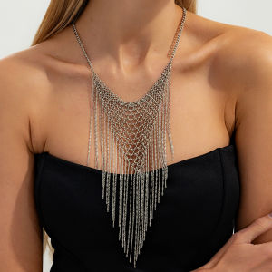 Salircon Exaggerated Bohemian Style Multilayer Long Tassels Chains Necklaces Women Hip Hop Fashion Y2k Geometric Chain Jewelry
