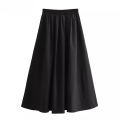 Mooyufon Nữ Vintage Chic Cao Cấp Chân Váy Dài Chữ A Màu Đen Xếp Ly Rộng Thường Ngày Dài Đến Giữa Bắp Chân Thời Trang Mùa Xuân Dành Cho Nữ Trung Niên. 