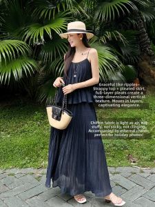 MEIYANG | Vacation Style Chiffon Halter Skirt Set