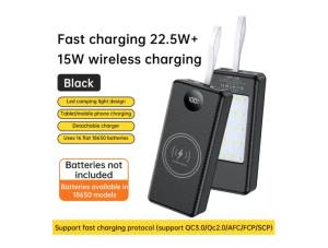 DIY 16S 18650 Power Bank 3 in 1 Battery Charge Storage Box USB+Type-C with Flashlight 22.5W Fast Charging+15W Wireless Charging