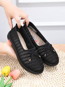 รองเท้าผ้าปักกิ่ง ผู้หญิง ฤดูร้อน ใหม่ นุ่ม ด้านล่าง ระบายอากาศได้ดี ตาข่าย กันลื่น ใส่สบาย ผ้าฝ้าย ลำลอง รองเท้าส้นแบนแบบสวม