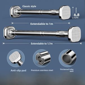 Expandable Clothesline Rod Bathroom Curtain Rod Shower Curtain Rod No Drilling Required Retractable Support Bracket