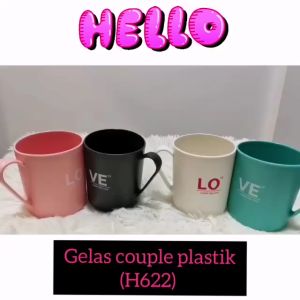(BISA COD) PROMO GELAS COUPLE DAPAT 1 Pcs VARIASI RANDOM / GELAS COUPLE PLASTIK LOVE / MUG PLASTIK PASANGAN / CANGKIR MINUM