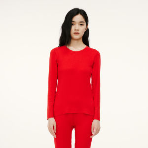 HLA | Warm Fleece Round Neck Womens Set Antibacterial Anti-dust Heating Patch Comfortable Long Sleeve Long Pants Polyester Fiber