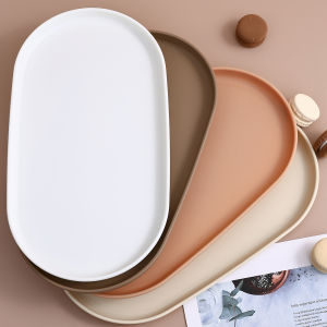 WORTHBUY Fruit Dessert Plates Plastic Oval Food Serving Tray  Stackable Snack Plates Large Capacity Food Tray Kitchen Tableware