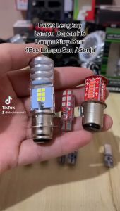 Paket Combo Komplit 1 Lampu Depan LED 12 Mata H6 + 1 Lampu Stop Rem Running 30 Mata + 4 Pcs Lampu Sen Jelly Kedip Flash Universal Motor Bebek Matic Mio Beat Supra Satria Revo Astrea dll