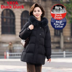 YAYA | Elderly Women Thick Mid-length Fur-collar Coat 2026 Winter New Style