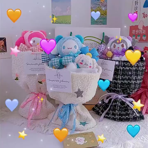 Sanrio Kuromi My Melody ช่อดอกไม้ตุ๊กตาสุดน่ารัก ของขวัญวันเกิดแฮนด์เมด กระเป๋าของขวัญคริสต์มาส ของขวัญวันวาเลนไทน์