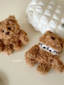 Plush Cute Brown Bear for Apple New 3 Generation Airpods4 Bluetooth Wireless Headset Protective Case Airpods1/2 Silicone Soft Case Airpodspro2 Second Generation Girls New Niche Style