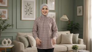 BLOUSE ALLIYAH POLKA DOT KAIN CEY PRINTED BACK SIDE ZIP WITH A BUTTON