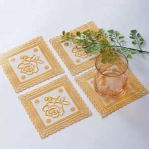 Set 5 Tấm Lót Lọ Hoa  Tách Ly PVC Hoa Văn Dập Nổi Nhũ Vàng Chống Thấm Nước Sang Trọng