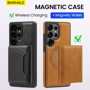 BKWHALE เคสโทรศัพท์กระเป๋าสตางค์แม่เหล็กสำหรับ Samsung Galaxy S25 Ultra S25Edge S25+ S24 Ultra S24+ S23 Ultra S22 Ultra S22 + S24FE พร้อมที่ยึดกระเป๋าเก็บบัตรแม่เหล็กด้านหลังเคสหนัง