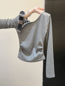 Áo Thun Cổ Chữ V Tay Dài Màu Xám Cho Nữ Mùa Thu Thường Ngày Khiêu Vũ Jazz Phong Cách Ngọt Ngào Thoải Mái Thoáng Khí