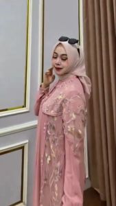 Ellena Dress + Outer Ceruty Tile Garden Gamis Wanita Simple Dan Elegan Dress Kondangan Dewasa Mewah