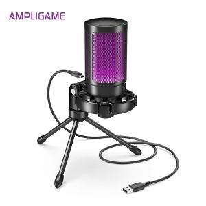 AmpliGame by FIFINE RGB USB Gaming Microphone with Light-touch MuteCondenser Mic with Tripod for PCPS4/5Laptop Streaming-A2