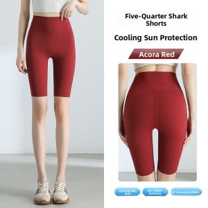 MiiOW | Slimming High-Waist Ice-Silk Sharkskin Yoga Pants Womens Summer Thin Sport Fitness Running Capri Length Tummy Control Leggings