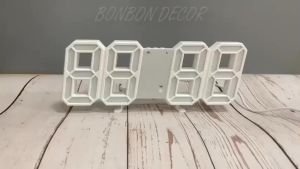 Đồng Hồ LED 3D Để Bàn Treo Tường Thông Minh Smart Clock Với Chức Năng Báo Thức Nhiệt Độ Thời gian- Màu Trắng không bao gồm adapter nguồn