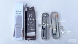 Flipper MONO | Portable Toothbrush Storage Box/Case for Travel School Office Camping | 4in1 Complete Set with Toothbrush Tongue Cleaner Toothpaste Tube Floss Pick
