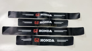 Carbon Fiber Leather Car Door Step Sill Plate Mobil Sticker 4 Pcs