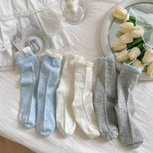 K-Style Spring Summer Thin Knight Socks for Women Sweet Cute Japanese INS Style Hollow Butterfly Knot Flower Edge Socks