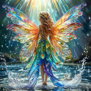 Huacan Full Square Round Diamond Painting Ice Crystal Flower Fairy Diamond Mosaic Portrait Art Decorative Paintings