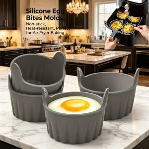 KEMORELA 4Pcs Ramekins For Air Fryer Silicone Large Muffin Case Nonstick Egg Poacher Silicone Mould Bakeware Easy Release Baking