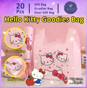 Goodies Bag 20pcs Gift Bag Door Gift Wedding Party (115) Hello Kitty Pink WhiteCartoon Thickened Shopping Beg Food Takeaway Baking Packing Vest Plastic Bag