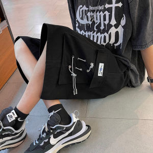 Summer Overalls Pants Mens Loose Multi-Pocket Mechanical Style Trendy Ruffle Handsome Stylish Flow Fried Street Wide Leg Cropped Casual Pants