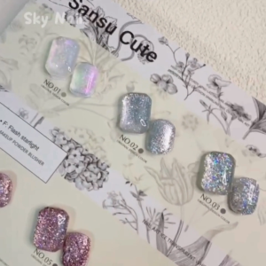 ชุดยาทาเล็บเจล SANSU 6 สี (เจลเลื่อม เจลกากเพชร เจลออโรร่า) พร้อมแผนภูมิสีฟรี สามารถจัดส่งได้ทันที