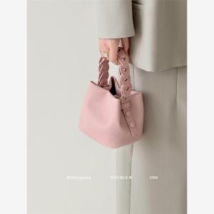 Double R Original Handmade Soft Leather Bucket Bag Womens Crossbody Single Shoulder Bag Pink Crush British Style Casual Handbag