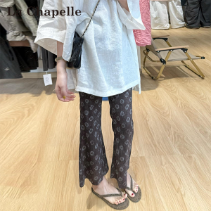 La Chapelle | Khaki Linen Printed Wide Leg Trousers