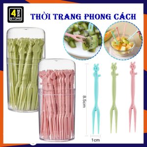 Hộp 50 Nĩa Nhựa Ăn Trái Cây Xiên Hoa Quả Tiện Dụng Và An Toàn - Dĩa Ăn Trái Cây Ghim Thức Ăn Nhỏ Gọn - Nĩa Nhựa 2 Răng Thiết Kế Dễ Thương Xinh Xắn