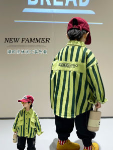 Boys Casual Striped Shirt Jacket Autumn Style Loose Fashionable Top Baby Trendy Loose Coat Spring Autumn Cotton Blend