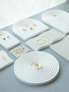 Jewelry Display Stand Creative White Wave Pattern Plaster Ring Earrings Necklace Storage Tray Photo Display Props