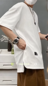Hidden Pocket T Shirt Men M-4XL Oversize Round Neck Tshirt Man Korean Style Plain Solid Color T351