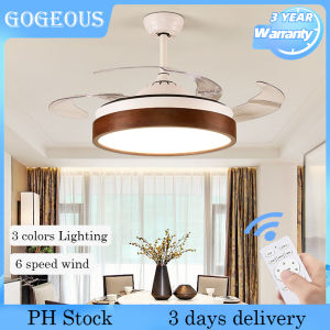 GOGEOUS 42inch Nordic invisible ceiling fan with light with remote 3 colors dimming ceiling fan light fan light ceiling fan strong wind ceilings fan with lights ceiling fan with light for dinning Living room bedroom