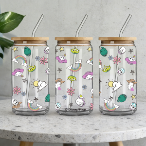 Disney | Ly Thủy Tinh Borosilicate 16oz Disney Toy Story Có Nắp Và Ống Hút Bằng Tre Cốc Tái Sử Dụng Thân Thiện Với Môi Trường Lý Tưởng Cho Cà Phê Đá Nước Ép Món Quà Hoàn Hảo