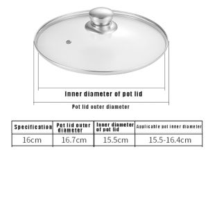Tempered Glass Pot Lid Stainless steel Rimmed Pan Lid Spill Shatter-Proof Round Chef Glass Cover for Versatile Home Cooking Pan
