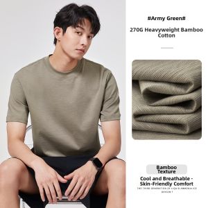 WEIJINSHI | Cool Bamboo Cotton Heavyweight Loose Crew Neck Short Sleeve T-Shirt