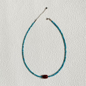 Retro Atmosphere Red And Blue Beaded Womens Necklace Fashionable Geometric Design Fresh Outburst Korean Style Jewelry