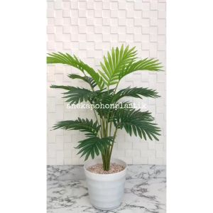 Pohon Daun Tanaman Artificial Palem Kelapa Hijau X18 Semilatex Pot Ulir Lovenia Putih Plastik Dekorasi Rumah Cafe Aesthetic