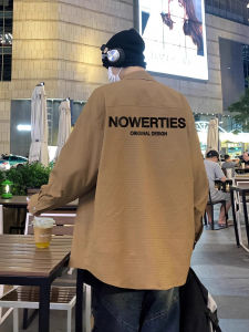 American Style Vintage Brown Shirt Jacket Men Spring Autumn Loose Casual Long Sleeve Fashionable Brand Teenagers Polyester Blend