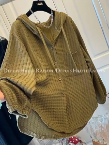 AB [ready stock] Casual Cotton Hoodie with Long Sleeves and Button Closure for Women