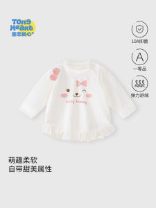Spring Autumn Fleece Long Sleeve Baby Girl T Shirt Ruffle Hem Sweet Infant Base Layer Top Comfortable Breathable Cotton Blend