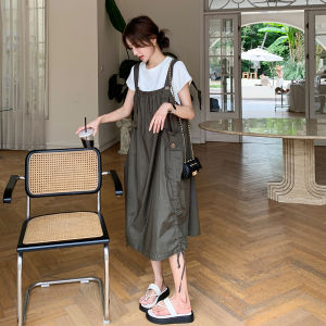 Summer New Style Salt System Workwear Two-Piece Set Design Sense Utility Belt Dress Slimming Dress Korean Version Commute