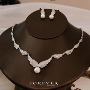 Exquisite Pearl Zircon Jewelry Set for Brides Handmade Wedding Dress Accessories Earrings Necklace for Banquet Outfits