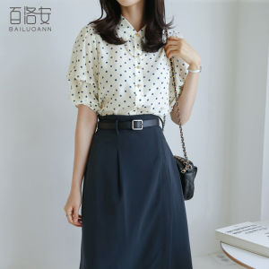 BAILUOANN | Fashionable Polka Dot Shirt Womens Summer New Simple Design Commute OL Short Sleeve Large Size Blouse Straight Tube Print Button