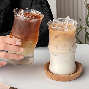 M.G.【Ready in Stock】 400ml Creative Glass Cup Fashion Clear Coffee Cups for Juice Milk Tea