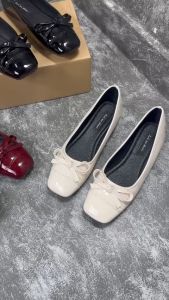 Giày búp bê nữ da mềm phối nơ đế dẻo chống trơn trượt